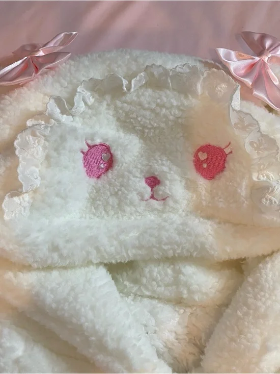 NWT Kawaii Huhu EGL Lolita White & Pink Bunny Hooded Coat + Leg Warmers Set - Picture 7 of 9